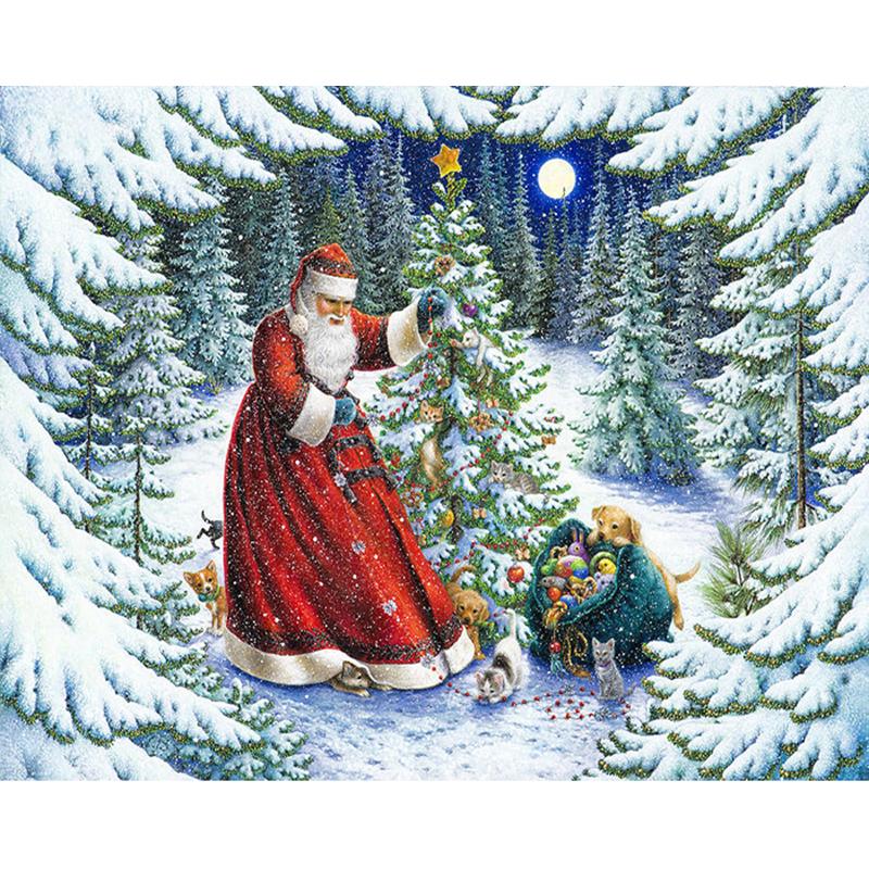 DIY 5D Diamond Painting Santa Claus Diamond Embroidery Winter Snow Tree Cross Stitch Full Round Drill Mosaic Christmas Gift