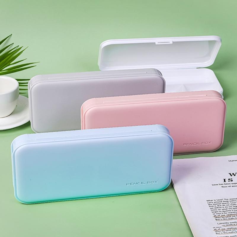 Colorful Plastic Pencil Boxes Macaron Pencil Boxes for School Crayon Marker Organizer Boxes for W/ Hinged Lids