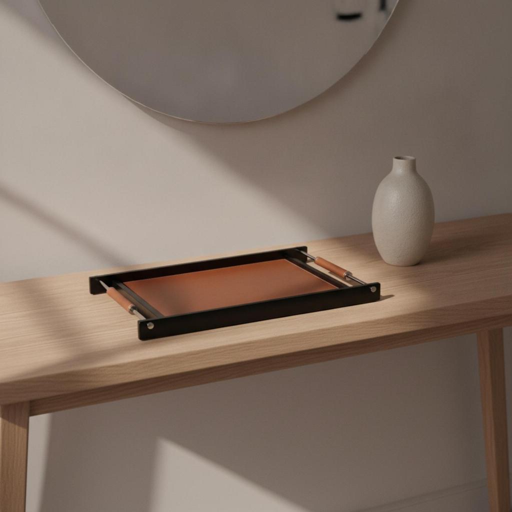 Serving Tray Elegant with Leather Handles Stylish for Entryway Organization