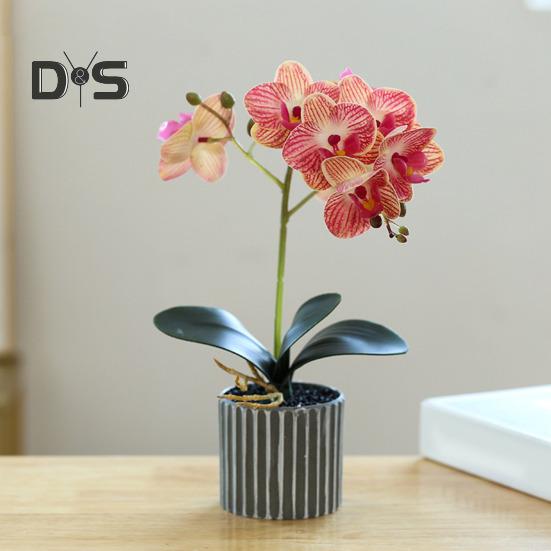 Artificial Potted Plant Faux Moth Orchid Bonsai Desktop Artificial Potted Phalaenopsis Flowers for Home Dining Table Office Desk Decoration