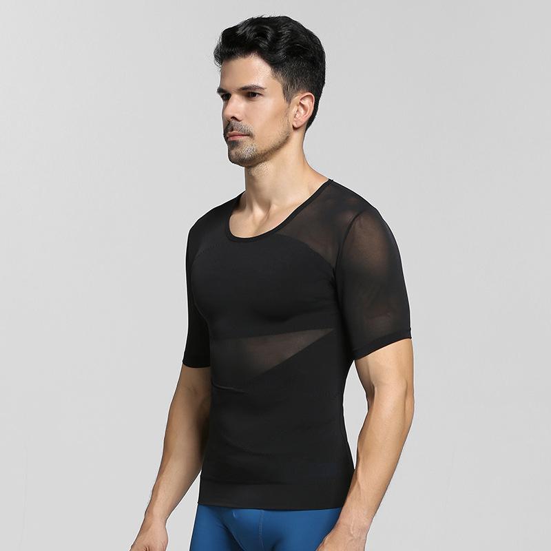 Men's Slimming Body Shaper: Tummy Control Waist Trainer, Invisible Chest Binder, Short Sleeve, Lightweight Summer.
