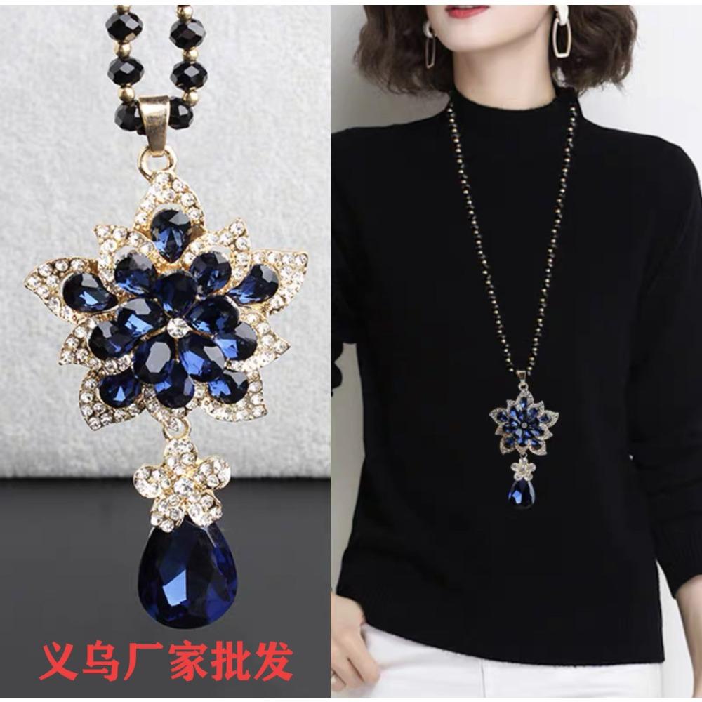 Sweater Chain Long Autumn and Winter Necklace Women's Simple High-end Clothes Accessories Retro Crystal Geometric Modeling Retro Style