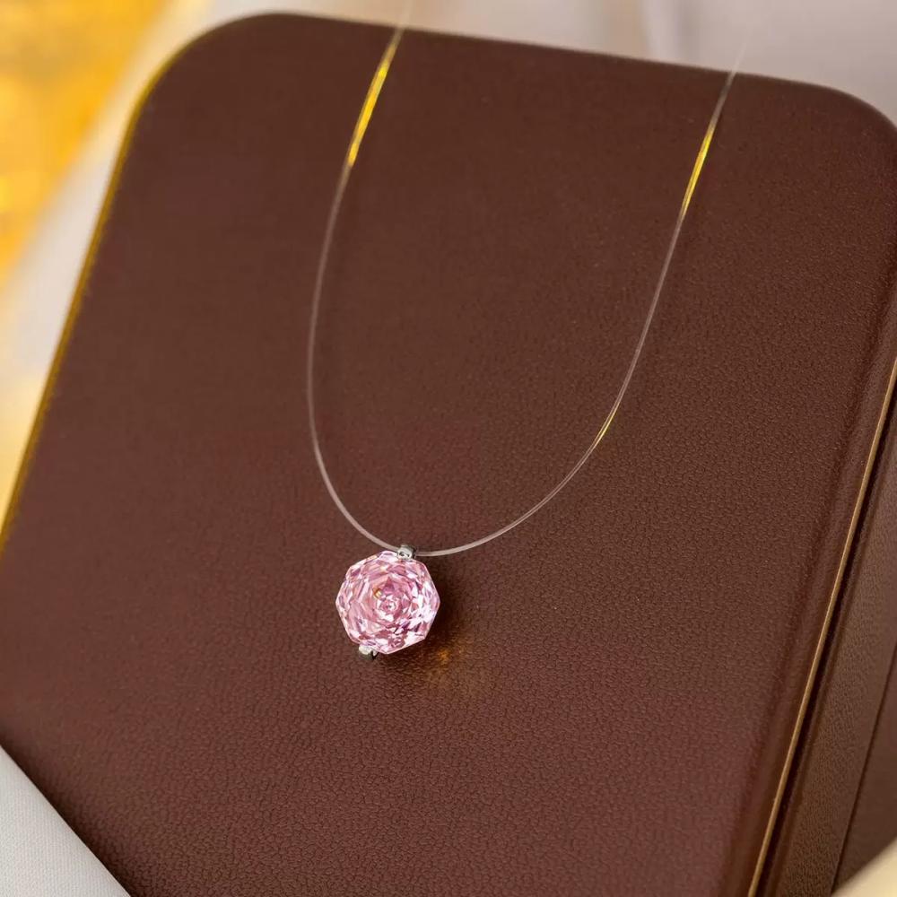 925 Silver Light Luxury Pink Flower Zircon Necklace Birthday Anniversary Engagement Party Gift