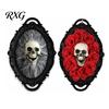 Spider Web Skull Ornament Halloween Gothic Wall Decoration, Vintage Red Rose Frame Sculpture, Decorative Horror Art for Holiday Party Decor