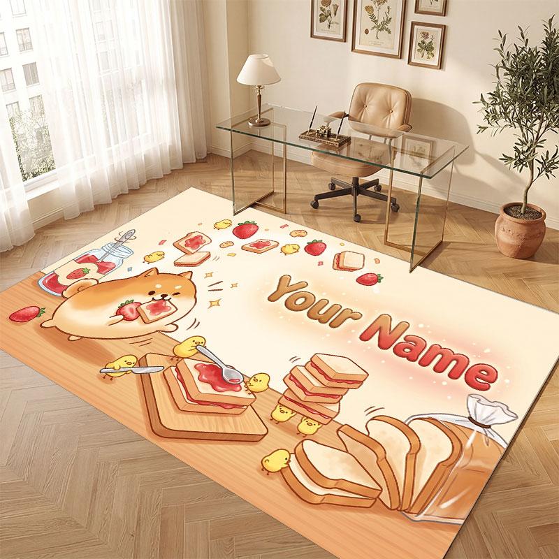Cute Food Theme Crystal Velvet Floor Rug Personalized Custom Name Text Warm Carpet Home Decoration