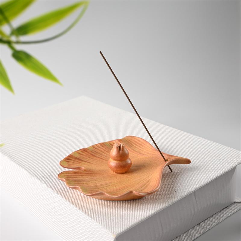 Ceramic Ginkgo Leaf Incense Holder for Sandalwood, Coil, and Line Incense - Indoor Tray and Decorative Plate.