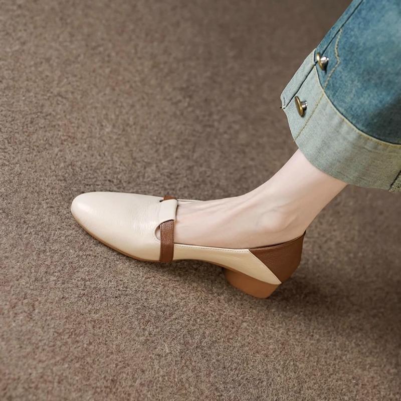 New Style Women Cute Sweet Light Weight Brown Slip On Square Heels Shoes Lady Casual Comfort Spring Elegant Beautiful High Pumps