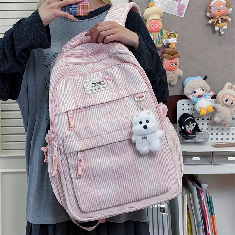 Plaid Backpack Student Class Commuter Schoolbag Women's Lightweight Multi-Compartment Large Capacity Backpack