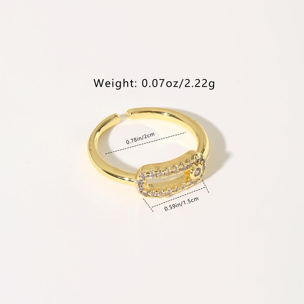 Golden Plated Open Adjustable Ring with Synthetic Zircon Paperclip Charm for Women Minimalist Trendy Statement Jewelry Gift