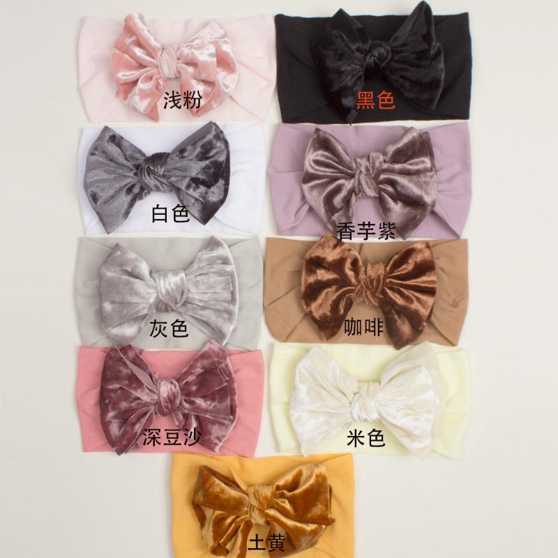 

New children s golden velvet bow nylon headband, baby headgear, autumn and winter warm baby headband