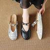 Krazing Pot Cow Skin Mules Round Toe Size 42 Low Heels Slip on Light Shoes Increased Hollow Style Autumn Pumps