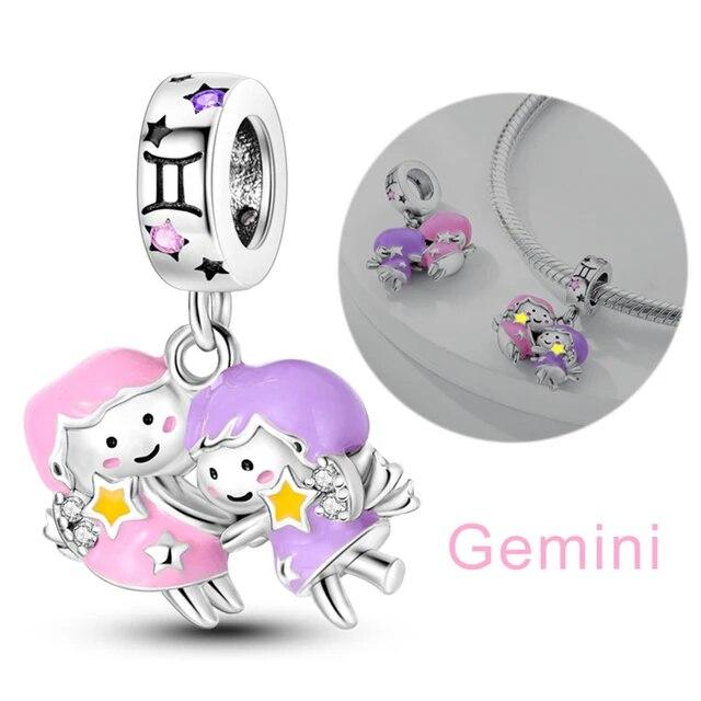 12 Zodiac Signs Constellation Charms Pendant Fit OriginalNew Bracelet Women 925 Silver Fine Jewelry Birthday Gifts