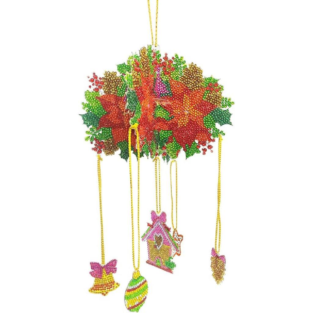 Generic DIY Dotted Diamond Art Painting Wind Chime Kit, Three-Dimensional Sun Catchers Diamonds Dot Paintings Hanging Ornaments, for Spring Garden