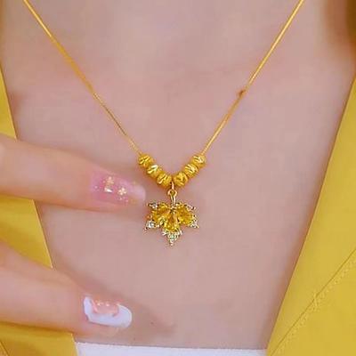Yellow Maple Leaf Necklace Female Transfer Bead Box Chain Same Petal Pendant Clavicle Chain Jewelry