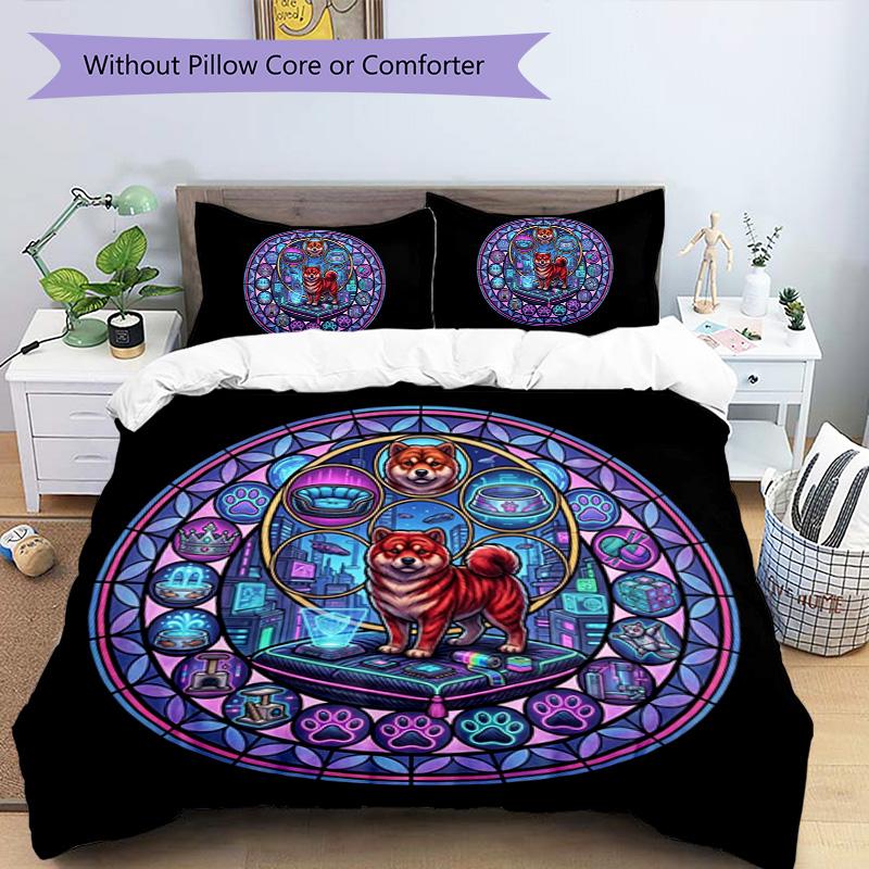 Cybernetic Canine Mandala Pattern Bedding,Quilt Set Quilt Cover Pillowcase Home Birthday Gift (1 * Duvet Cover + 2 * Pillowcase, Without Core)