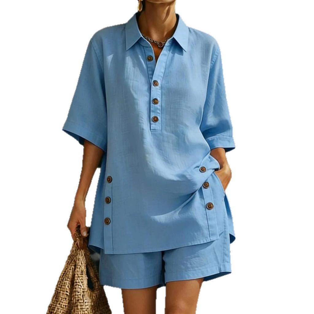 Women's Short-sleeve Shirt & Loose Pants Two-Piece Set - 2026 Autumn/Summer Collection