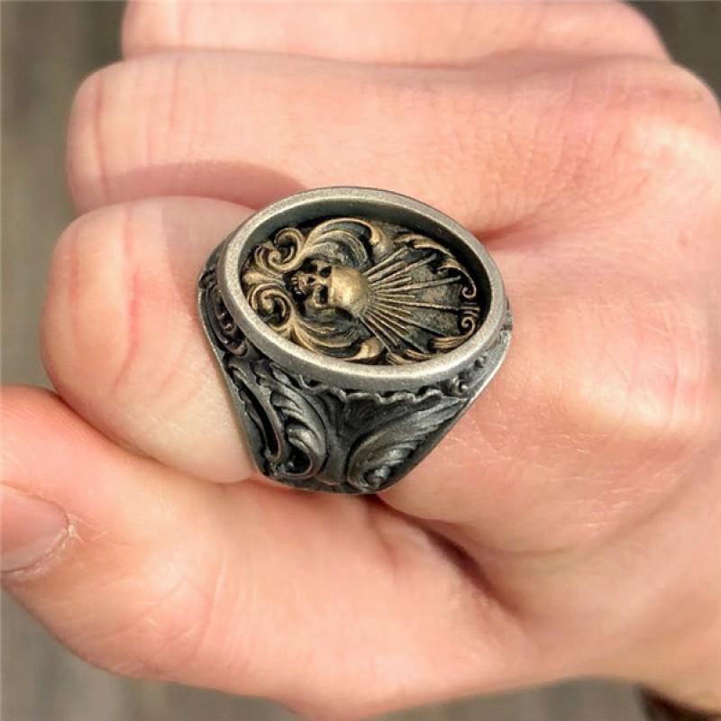 Adjustable Skull Ring Men Women Sterling Punk Gothic Fashion Jewelry Geometric Design Electroplated Finish