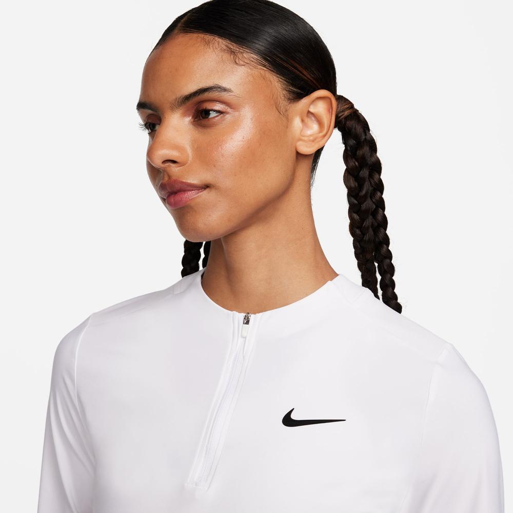Nike Solid Color Half-Zip Casual Tight Dry Tennis Long Sleeve T-Shirt Women Tops White FV0258-100