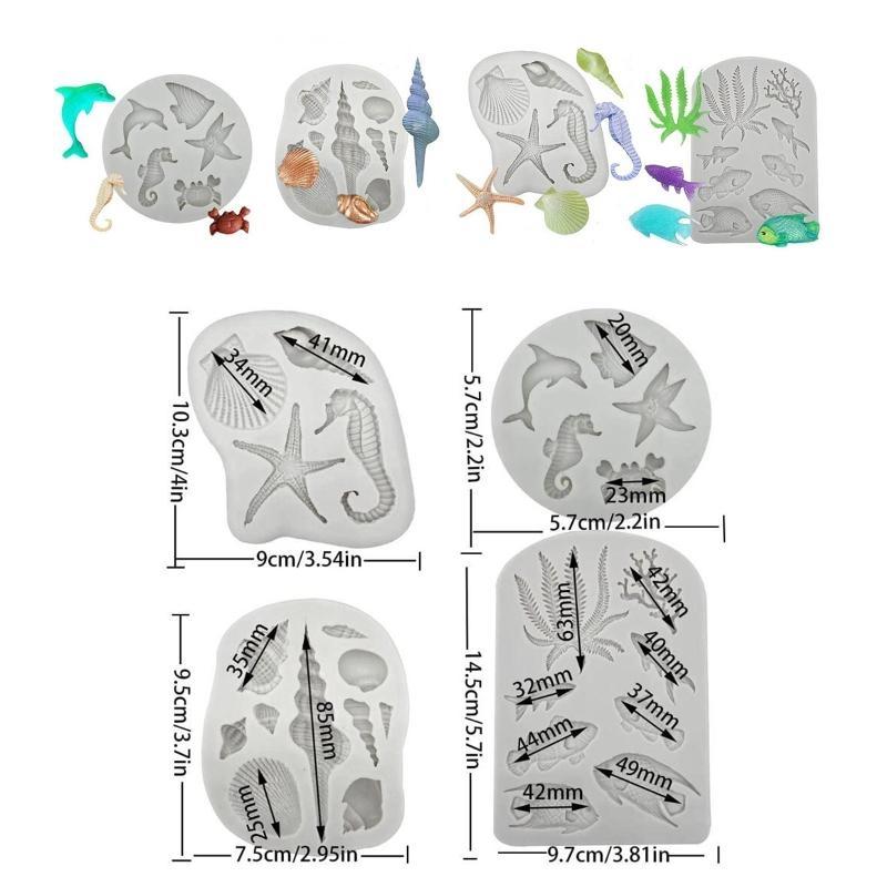 4Pcs Marine Theme Cake Fondant Silicone Mold Conch Seashell Baking Mold