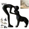 Tender Moment Pet Statue Abstract Human and Dog Resin Figurine, Sandstone Texture Bond Sculpture Artistic Memory Decor for Home Desktop Decor,