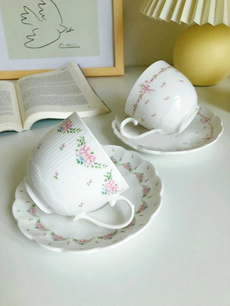 Ceramic Coffee Cup Saucer Vintage Relief Mug Breakfast Milk Mugs Fruit Dessert Dish Afternoon Tea Cups Drinking Utensils Gift