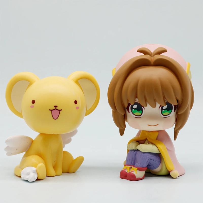 10cm Card Captor Sakura Anime Figure Look Up Kinomoto Action Version Cerberus Model Toy Doll Desk Decor Gift Q PVC Poseable Articulated Scale Detailed