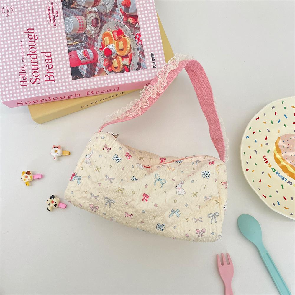 Women Vintage Floral Cosmetic Lipstick Brush Case Travel Toiletry Storage Bags Cartoon Sanitary Napkin Canvas Tote Makeup Bag