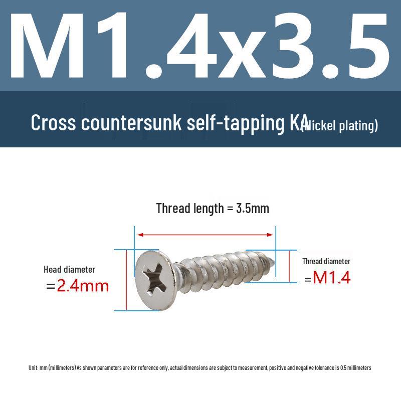 YiguYigu Nickel-Plated Phillips Flat Head Self-Tapping Screws M1-M5, Carbon Steel