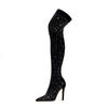 Fashion Women's New Spring and Autumn Pointed Rhinestone High Heel, Large Size Over Knee High Barrel Boots, Elastic Boots