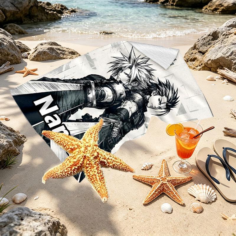 Custom Name Personalized Final Fantasy Print Beach Towel, for Trip Camping Beach Party Home Decor, Birthday Gift for Family & Friends