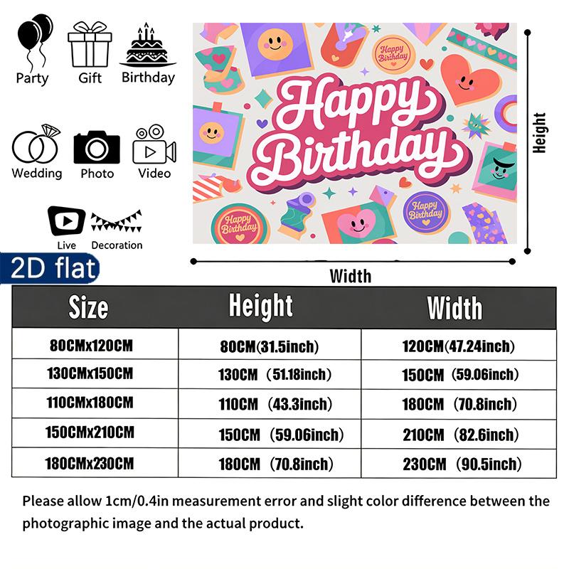 Balloons and Cake Backdrop for Birthday Party, Polyester Banner for Wall Decor & Photo Background