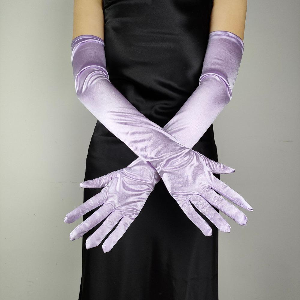 Neue Damen Elegante Lange Satinhandschuhe 55CM Elastisch Foto Partyhandschuhe Vintage Süßigkeitenfarbe Brautkleid Fäustlinge Damen