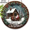 Panneau Joyeux Noël Plat en Aluminium 2D avec Motif Père Noël & Maison - Ornements Figurines Hivernales Chaudes - Idéal pour Porte d'Entrée, Mur, Porche, Fenêtre