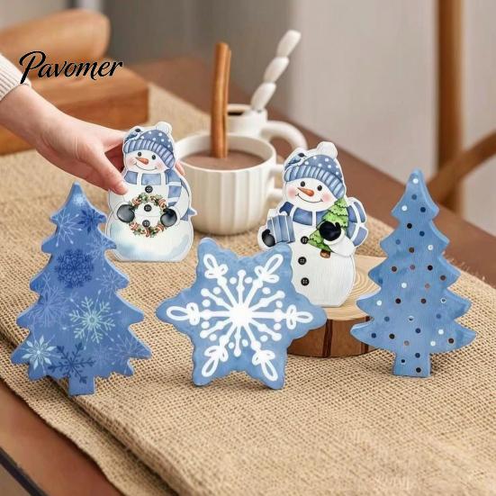 Handcrafted Wooden Christmas Figures 5Pcs/Set Gingerbread Man Tabletop Decor, Vintage Cookie Classic Holiday Theme Ornaments Shaped Ornament for Home