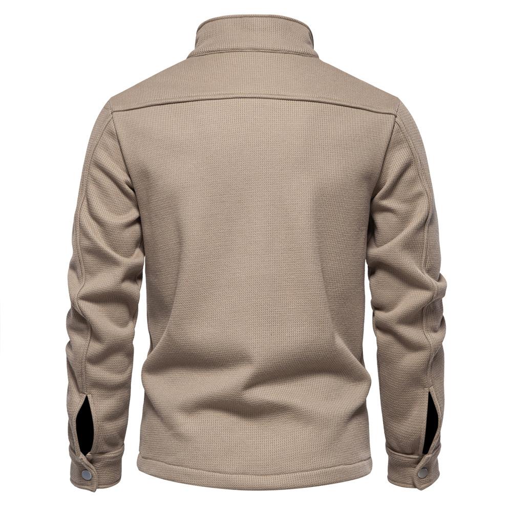 Autumn And Winter New Fleece Thickened Waffle Men'S Lapel Cardigan Jacket Foreign Trade Pocket Coat Top Men