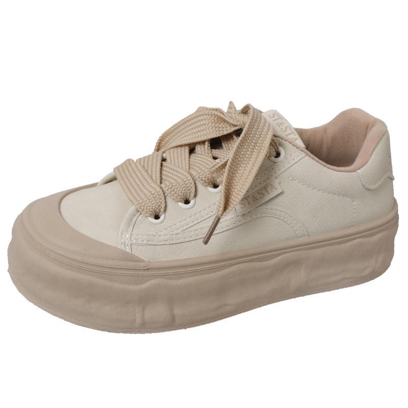 Neformální studentské univerzální jednoduché platformové bílé boty s kulatou špičkou dámské 2025 nové jarní nízké lehké sportovní plátěnky