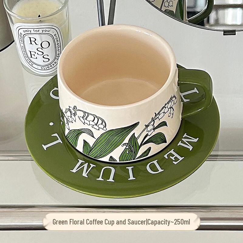 Nordic Retro Ceramic Coffee Mug and Saucer Set