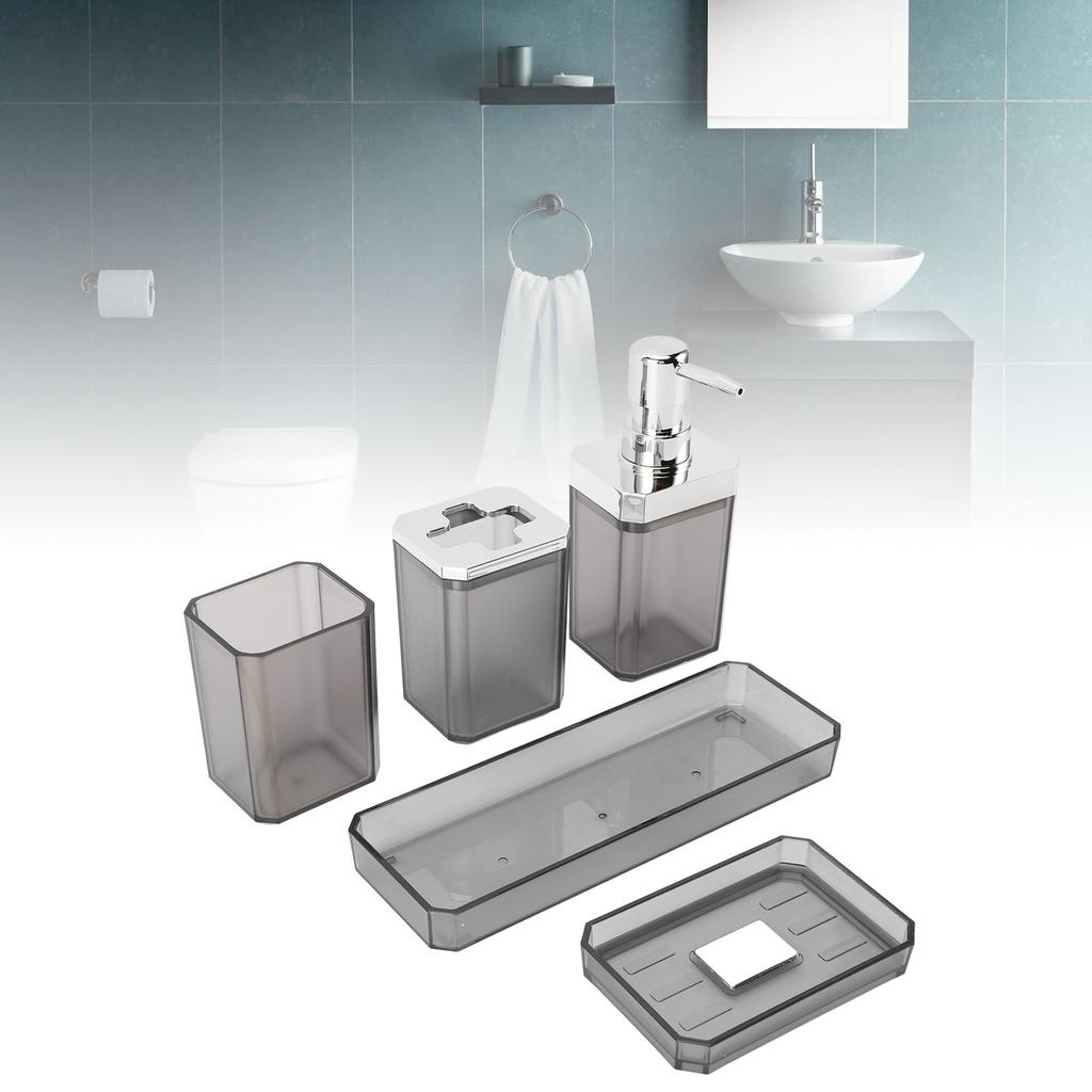 Bathroom Accessories Set Bath Ensemble Set with Toothbrush Holder Cup Lotion Bottles Soap Dish Tray