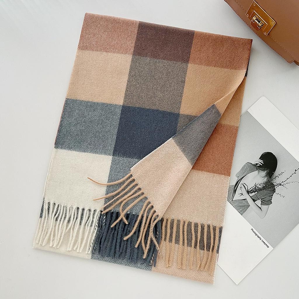 100% Pure Wool Scarf Female Winter Warm Cashmere Shawl Checkerboard Couple Accessory Outdoor Wrap Windproof Scarf
