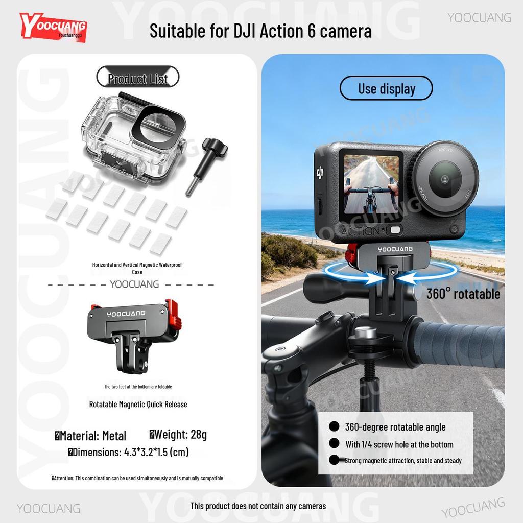 Magnetic Waterproof Case for DJI Action 6: 60m Deep Underwater Protective Cover with Vertical & Horizontal Quick Release