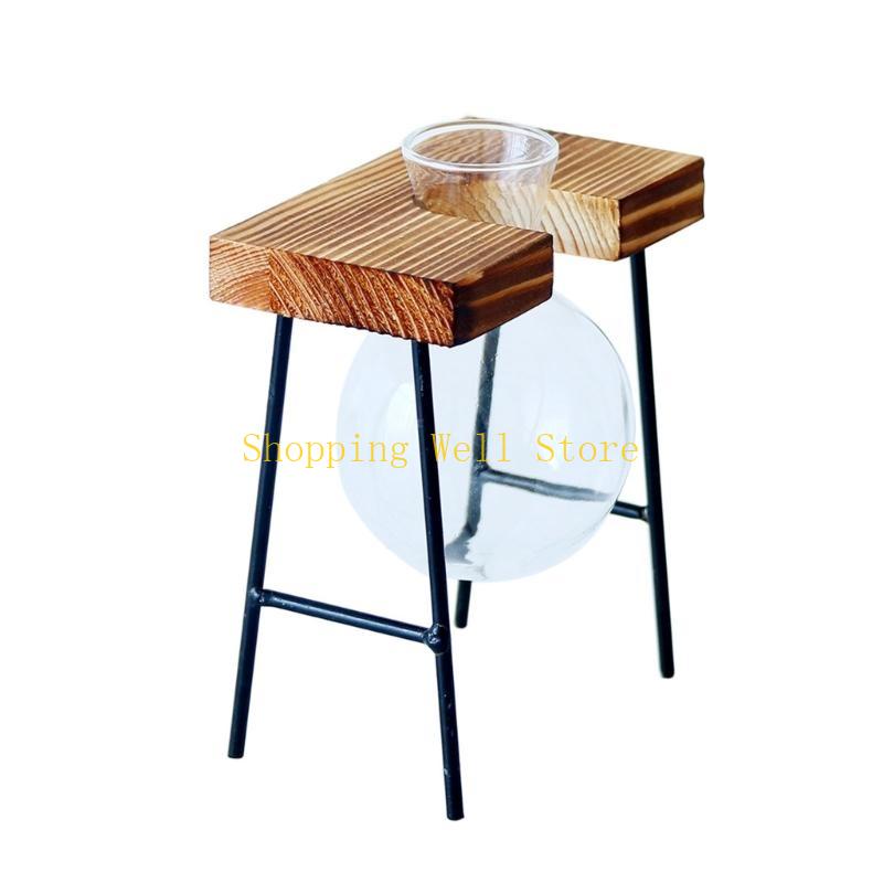 

KX4B Glass Planter Bulb Vase with Wooden Tray Stand for Hydroponics Plant Decorations