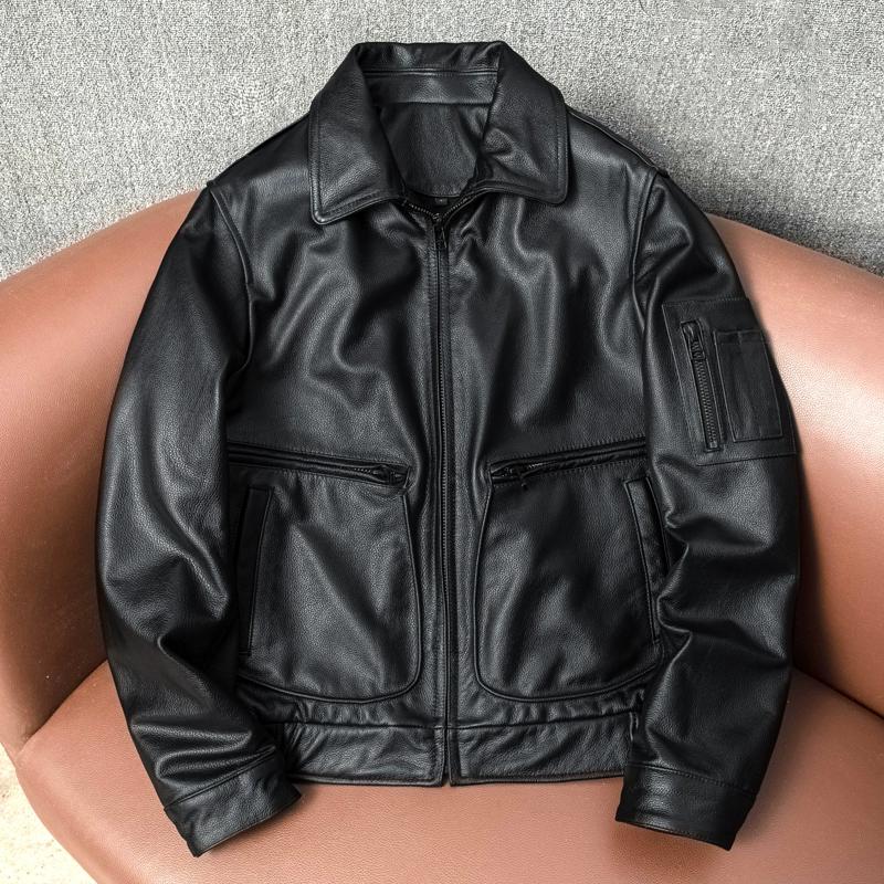 Genuine Leather A2 Bomber Jacket for Men Real Cowhide Short Biker Coat Classic Autumn Winter Outerwear