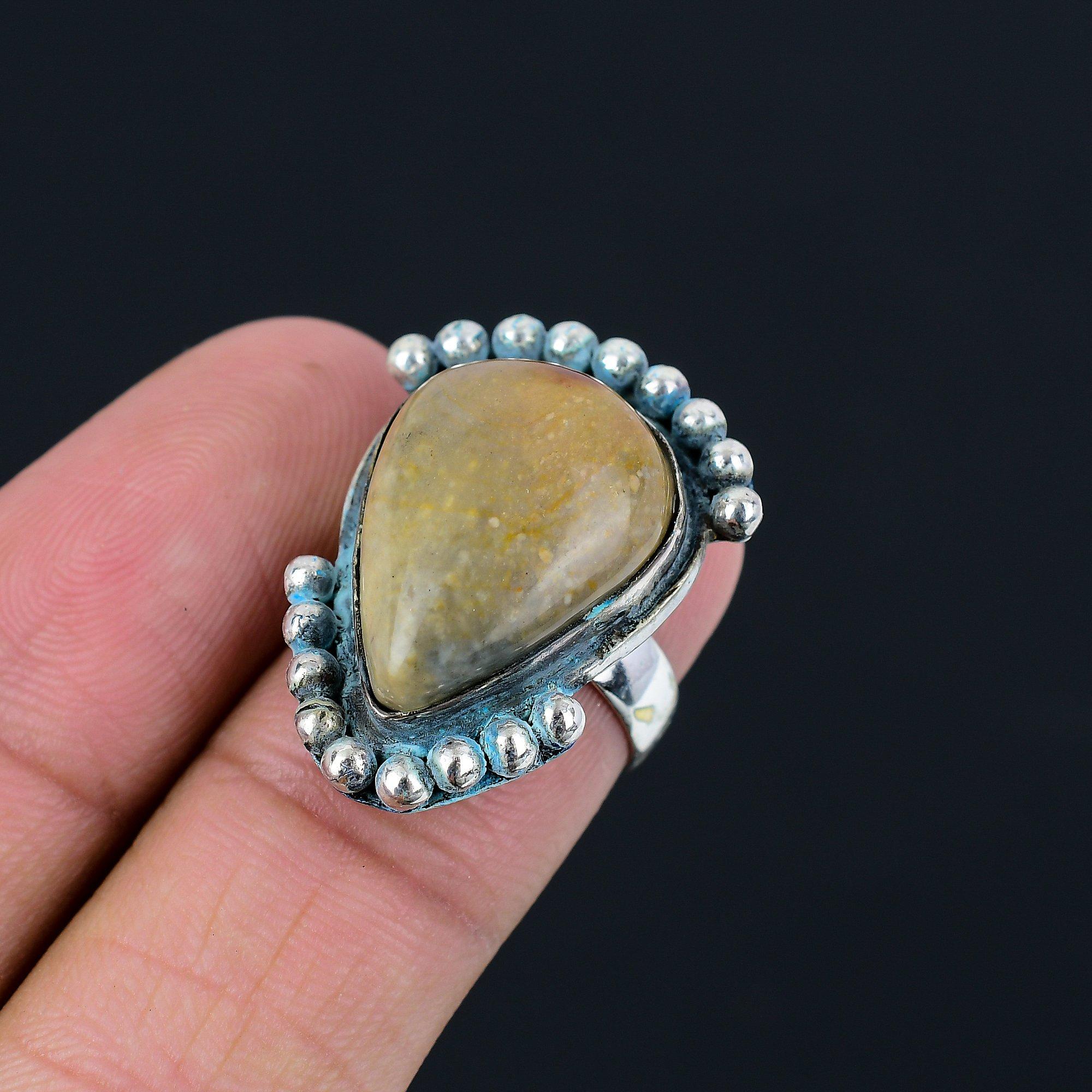 925 Sterling Silver Natural Polychrome Jasper Promise Multi Stone Ring Size 6 6