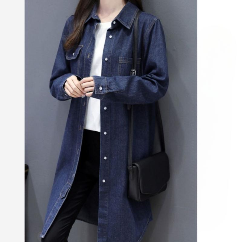 Denim Shirt Women's Spring and Autumn Clothes Korean Style Mid-length Long-sleeved Loose Shirt Casual Jacket