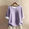 Women's Fashionable And Casual Shirt Half-sleeve Round Neck Print Cotton And Linen Blouse Top