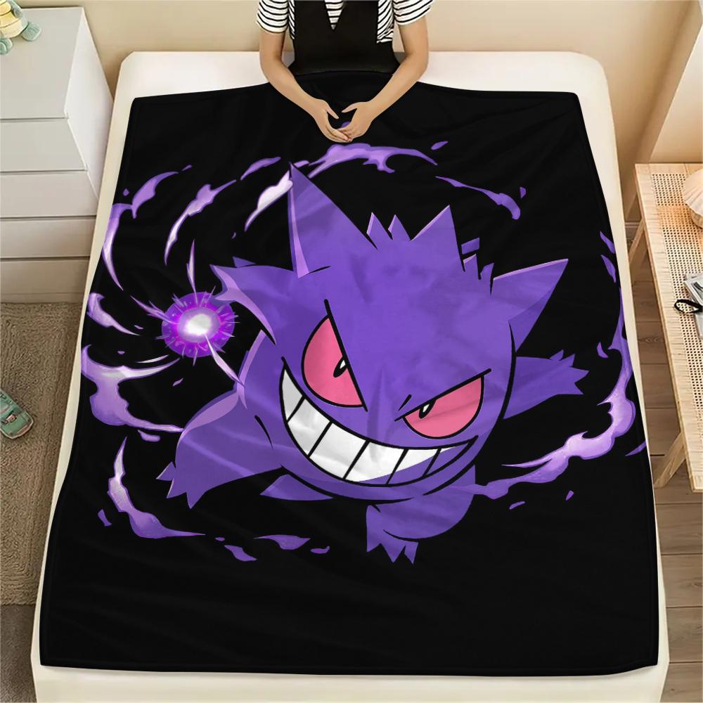 Purple Gengar Pattern Flannel Blanket, High Quality Comfortable for All Seasons, Home Decor, Warmth and Comfort, Perfect for Gifts.