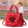 Women's Bag 2023 European and American Popular Women's Bag PU Leather Flower Handheld Shoulder Bag Red Bridal Bag Girl
