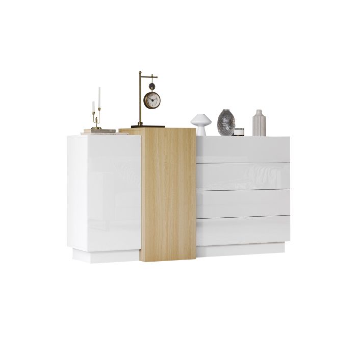Buffet blanc brillant, meuble de rangement simple et moderne en bois