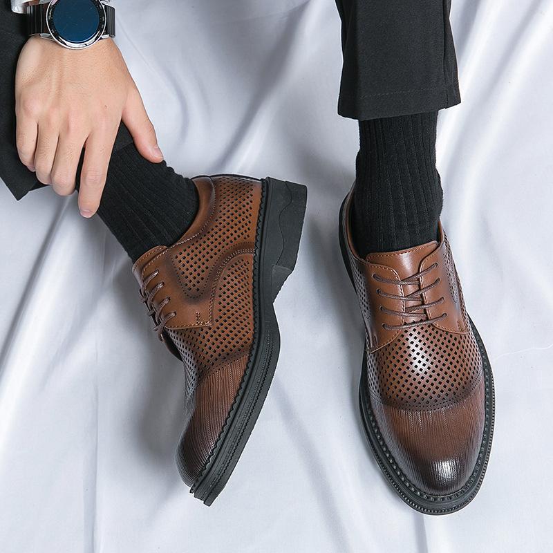 Leather shoes men's leather trend business dress wedding shoes autumn new breathable British style Korean version Derby shoes platform