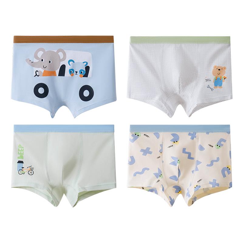 4Pcs Boys Cotton Boxer Briefs Cute Cartoon Soft Breathable Kids Underwear M